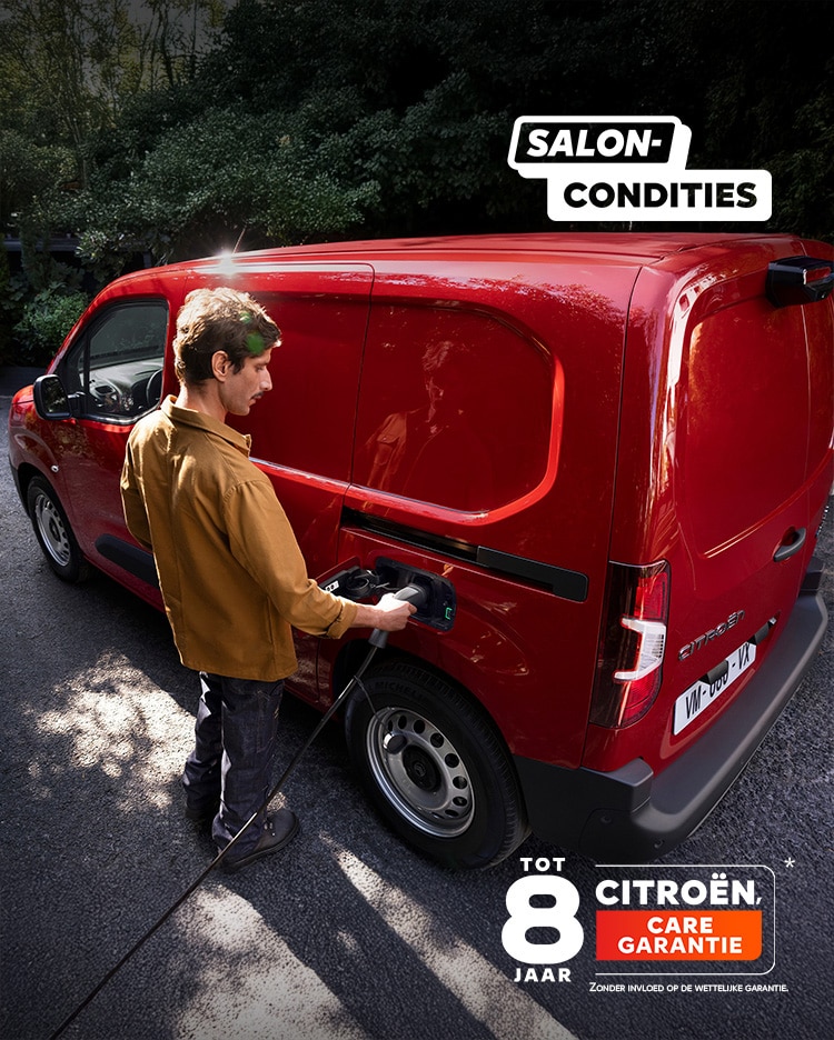 Man charging his red new ë-Berlingo Van