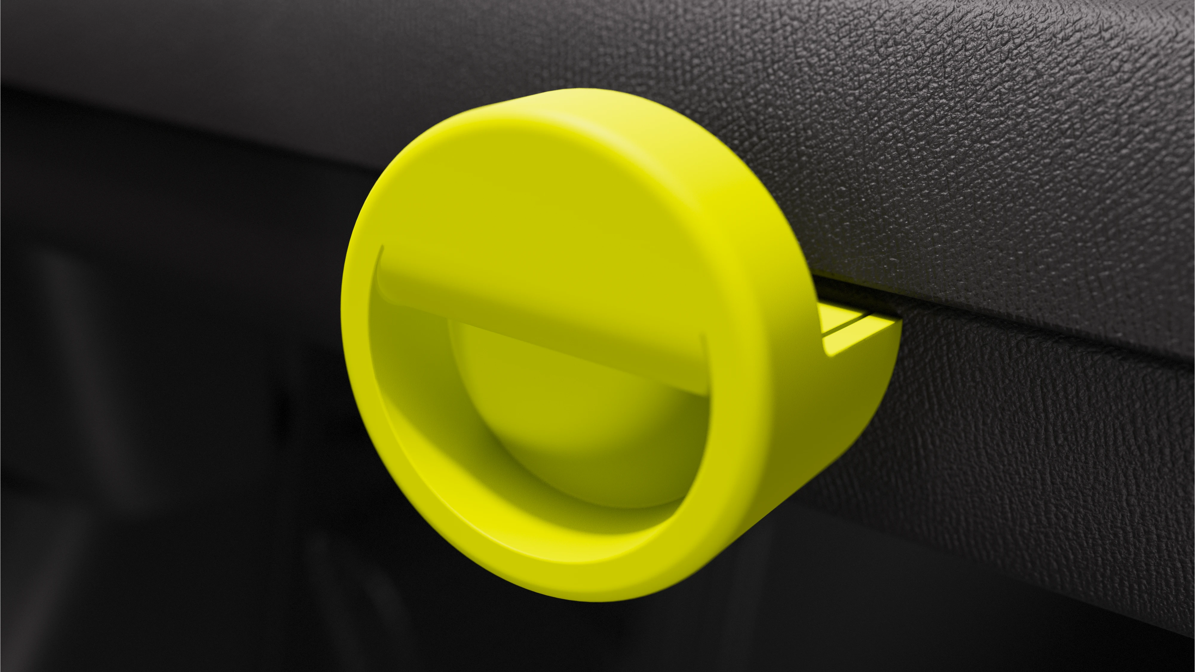 Close-up van de interieurdetails van de Citroën Ami x Rip Curl elektrische wagen zonder rijbewijs, opberghaak van de Citroën Ami voor een stedelijke elektrische wagen