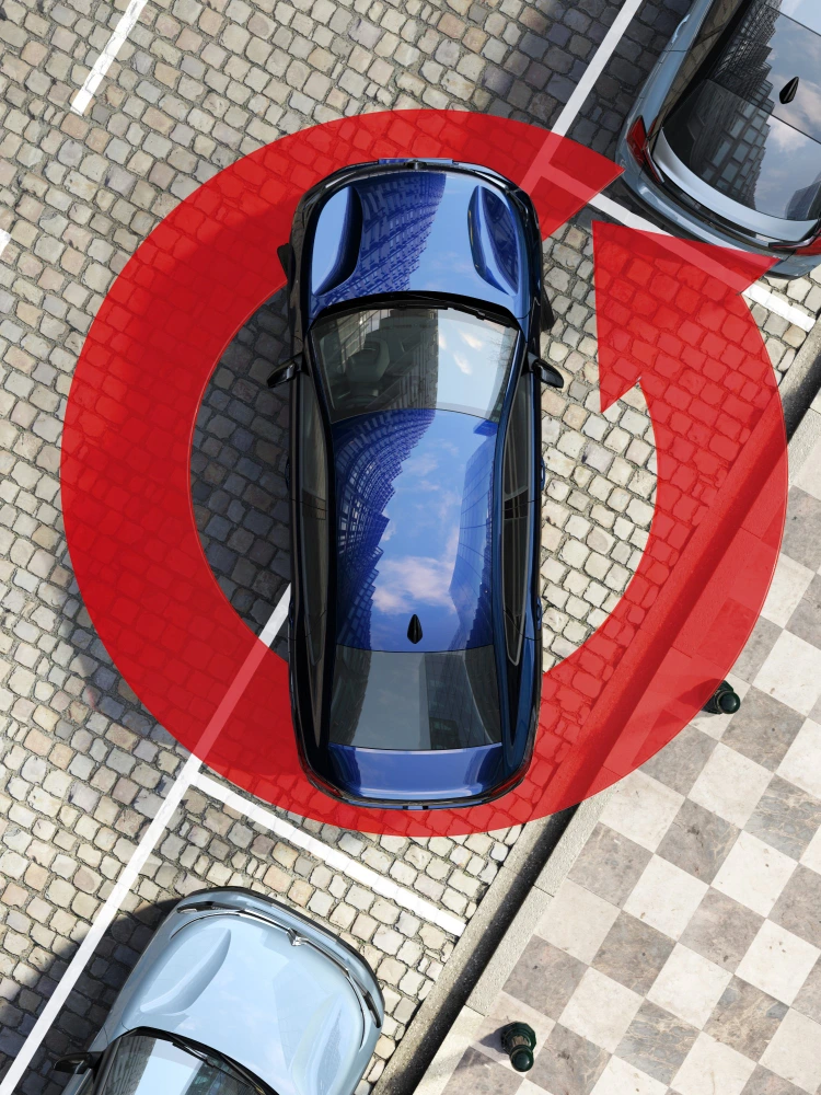 Vue aérienne de la Citroën C4 X avec caméra à 360° montrant tout l’environnement pour faciliter les manœuvres