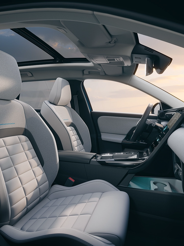 Interieurzicht op de voorzetels van de Citroën C5 Aircross Emeraude met Citroën Advanced Comfort-zetels, comfort en ruimte van een gezins-SUV